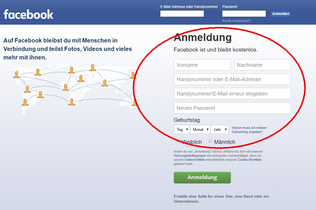 Facebook-Registrierung - der erste Schritt.